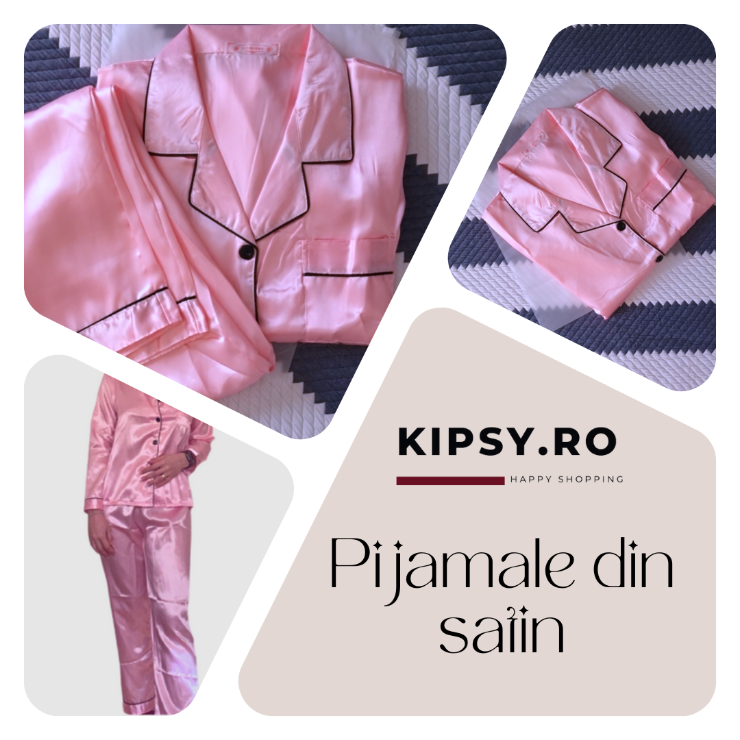 Pijamale satin | Pijama satinata dama | Pijamale dama Roz