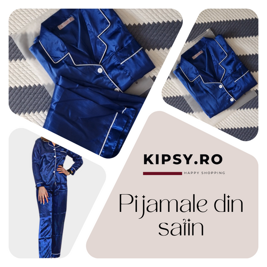 Pijama din satin pentru femei - Navy